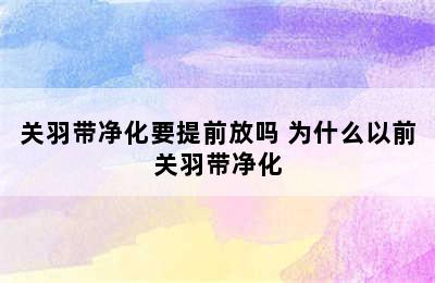 关羽带净化要提前放吗 为什么以前关羽带净化